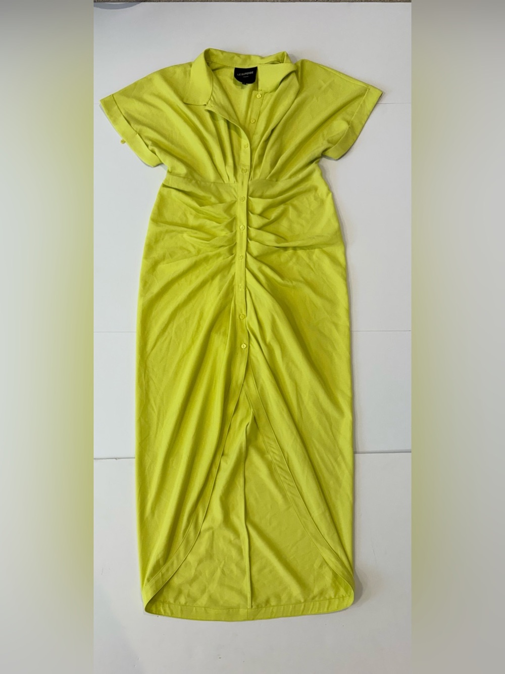Le Superbe Miko Neon Yellow Tie-Waist Maxi Shirt Dress 12 - Picture 4 of 9